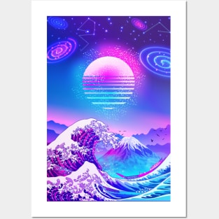 Great Wave off Kanagawa Synthwave GALAXY Posters and Art